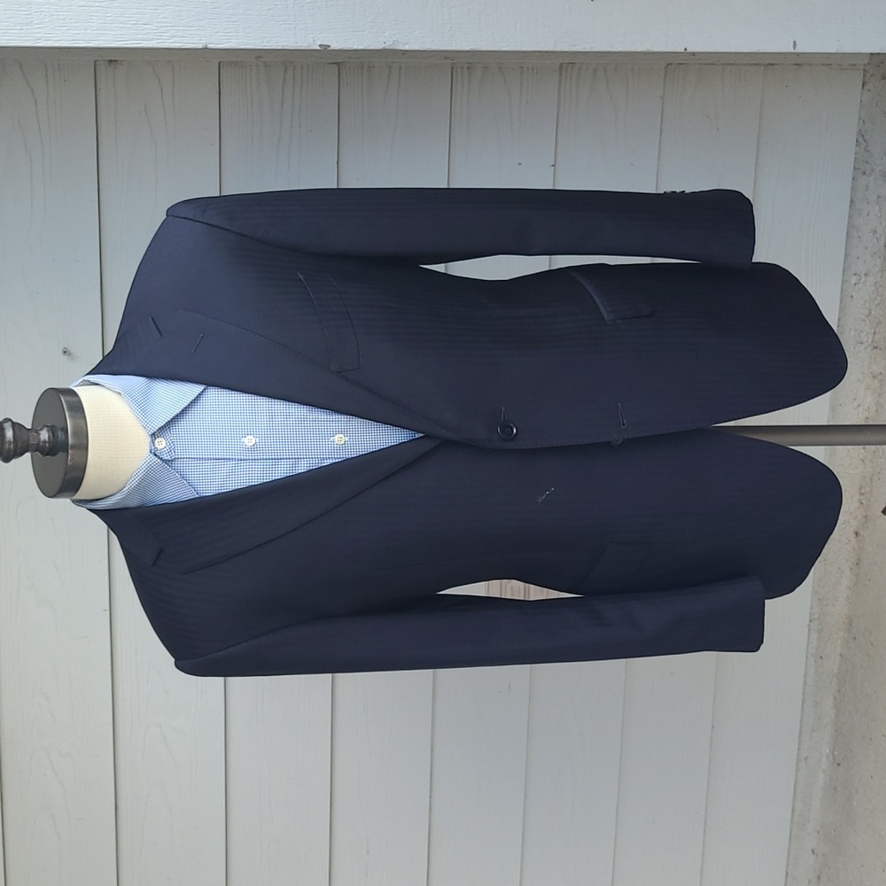 SUITSUPPLY Dark Navy Modest Striped Pattern Super 110s Wool Mens 40 R Sport Coat